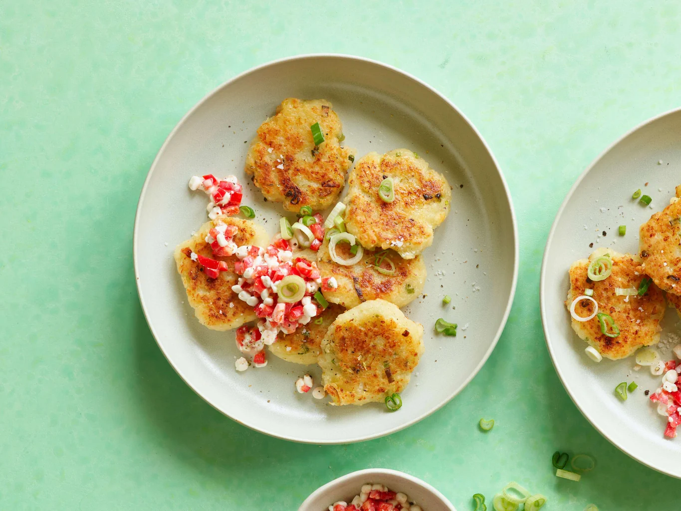 Frittelle di cottage cheese e cipollotti