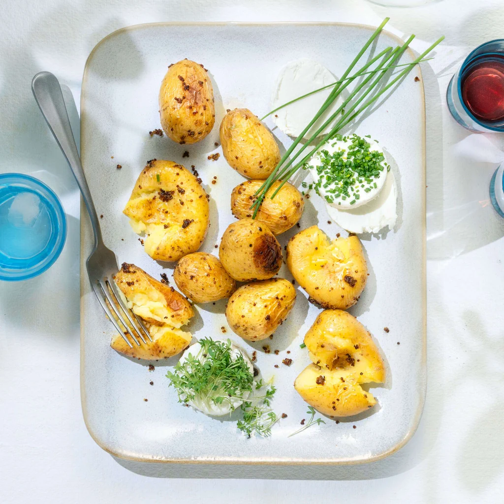 Gebackene Senfkartoffeln mit Frischkäse 