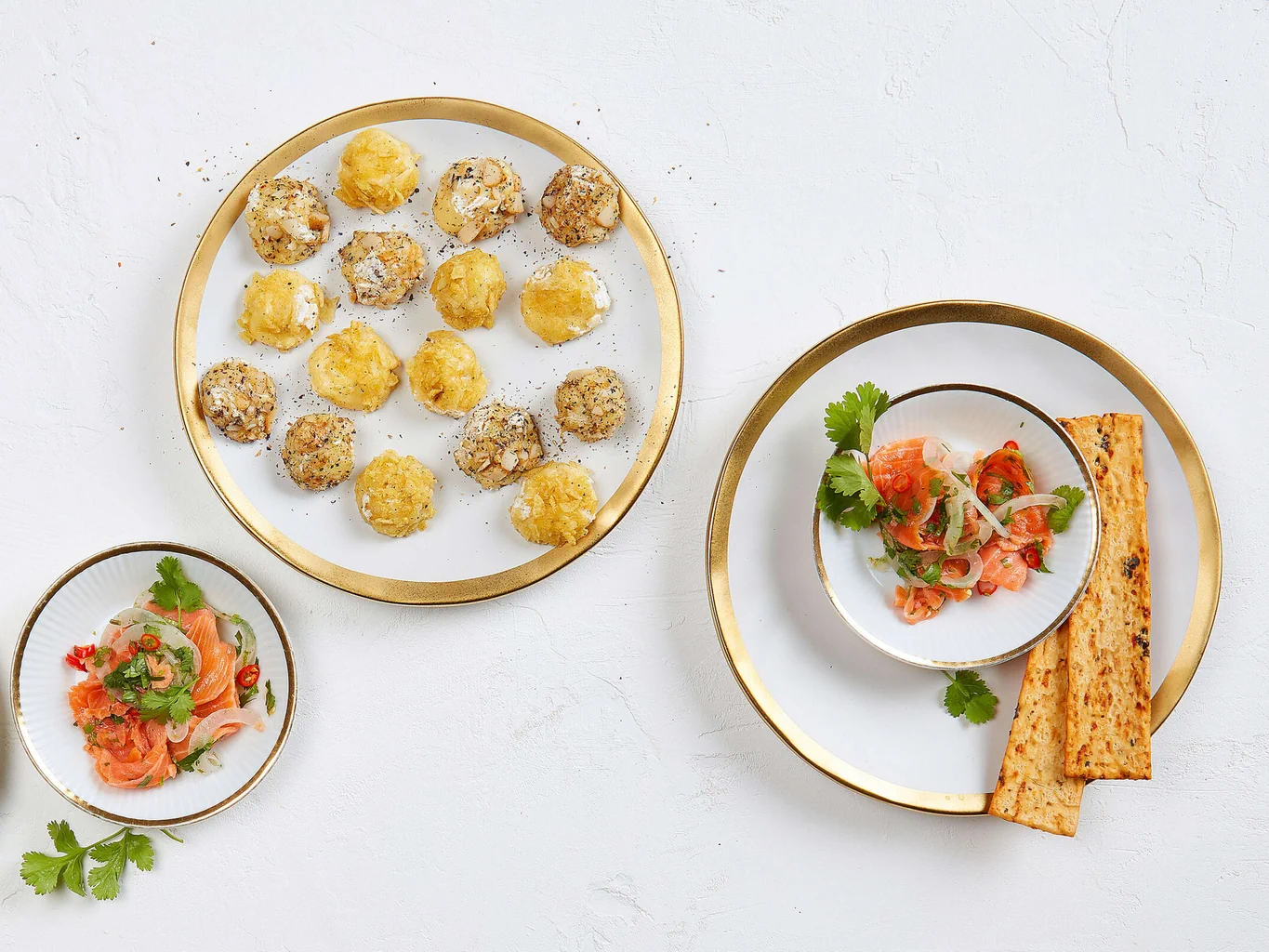 Käse-Pralinen und Rauchlachs-Ceviche