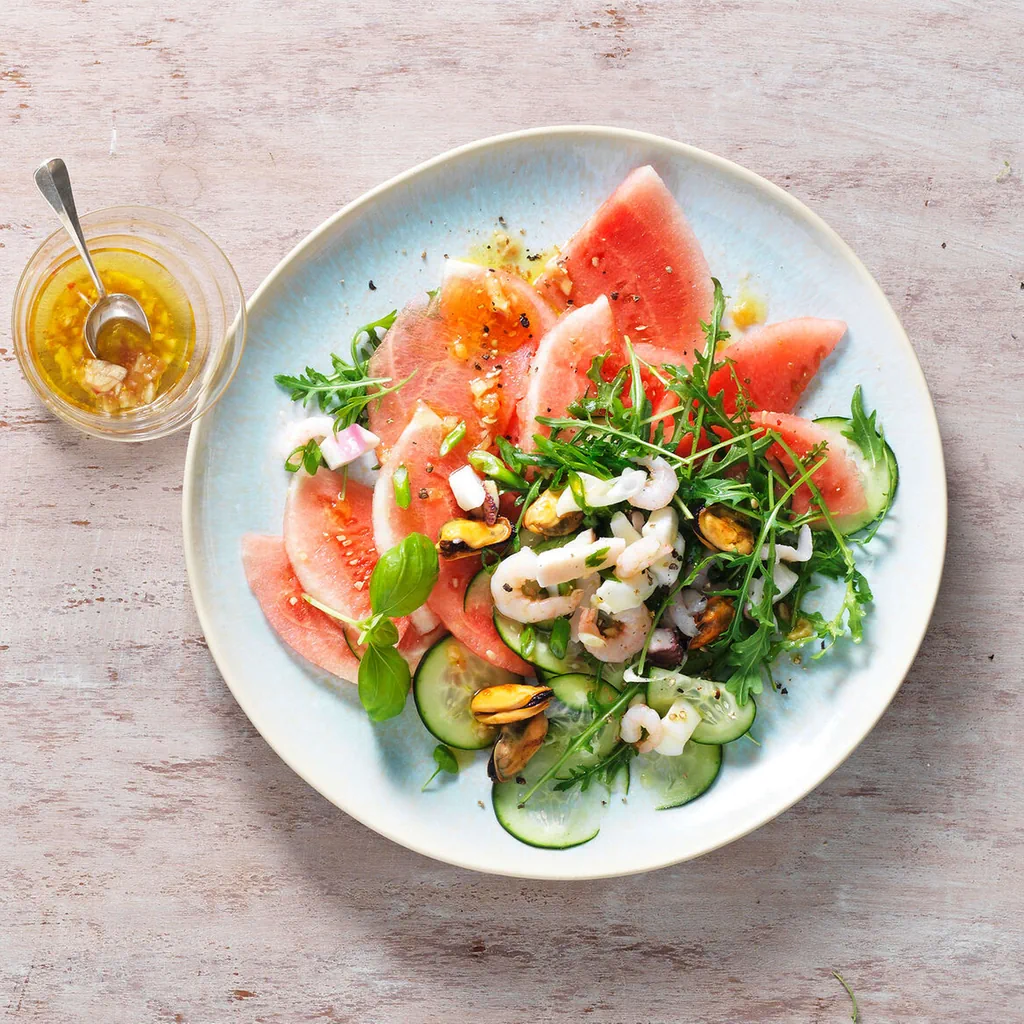 Salade de pastèque aux fruits de mer