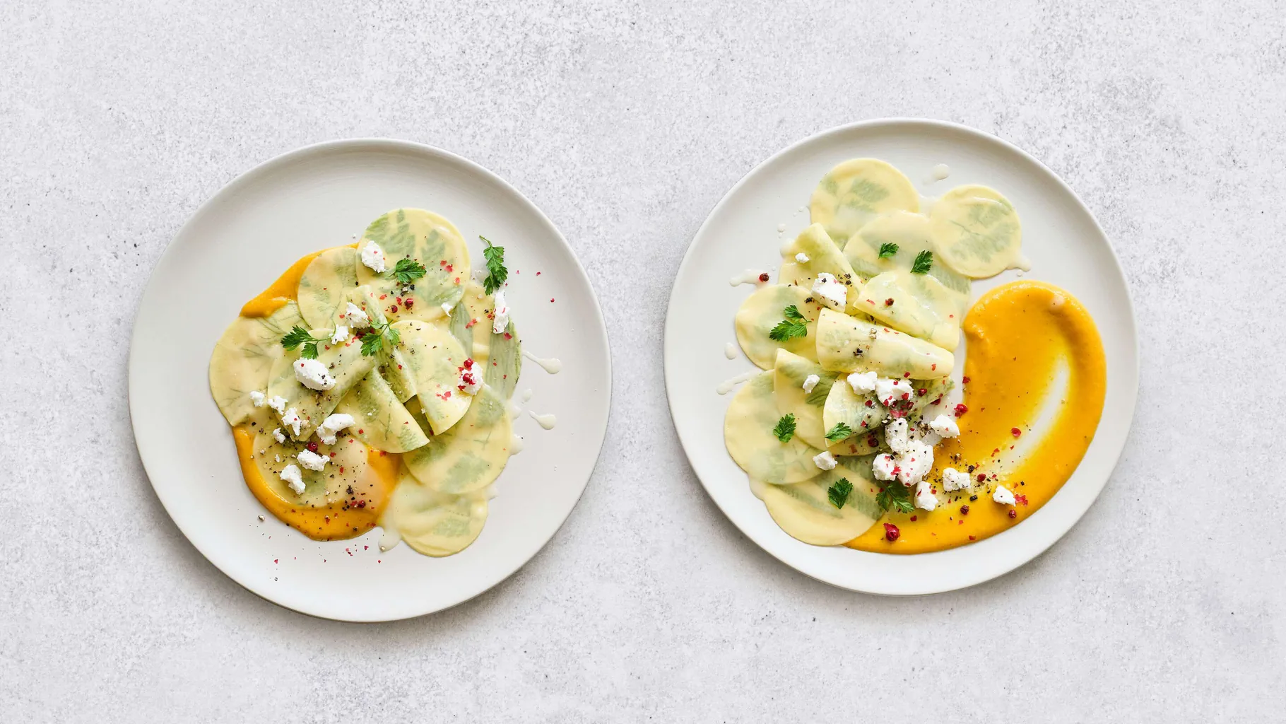 Pâtes aux fines herbes avec crème de courge
