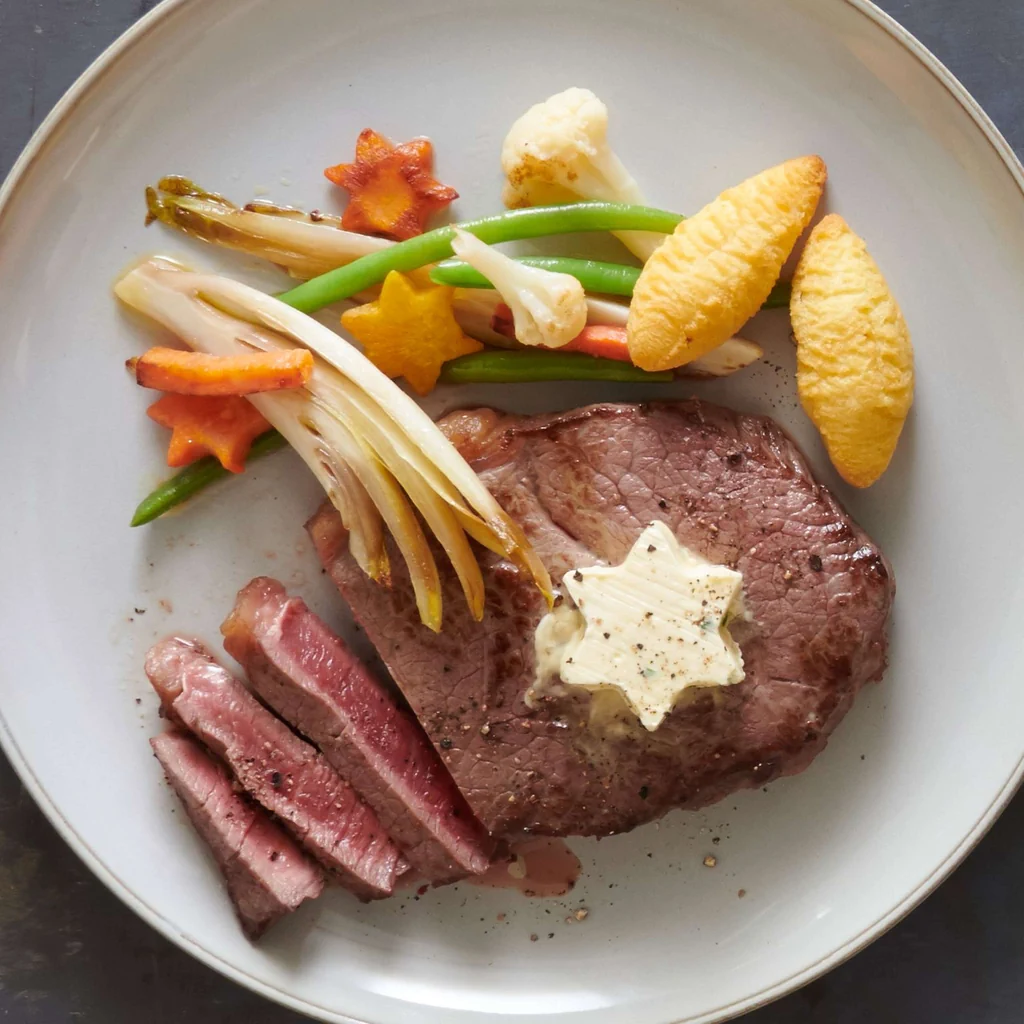 Entrecôte dry aged avec légumes rissolés