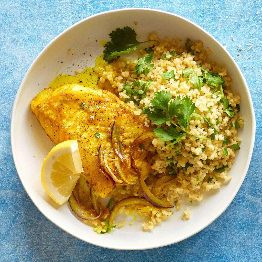 Bulgur mit Kurkuma-Zander