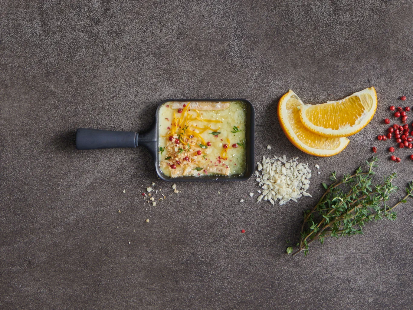 Raclette mit Panko-Orangen-Topping