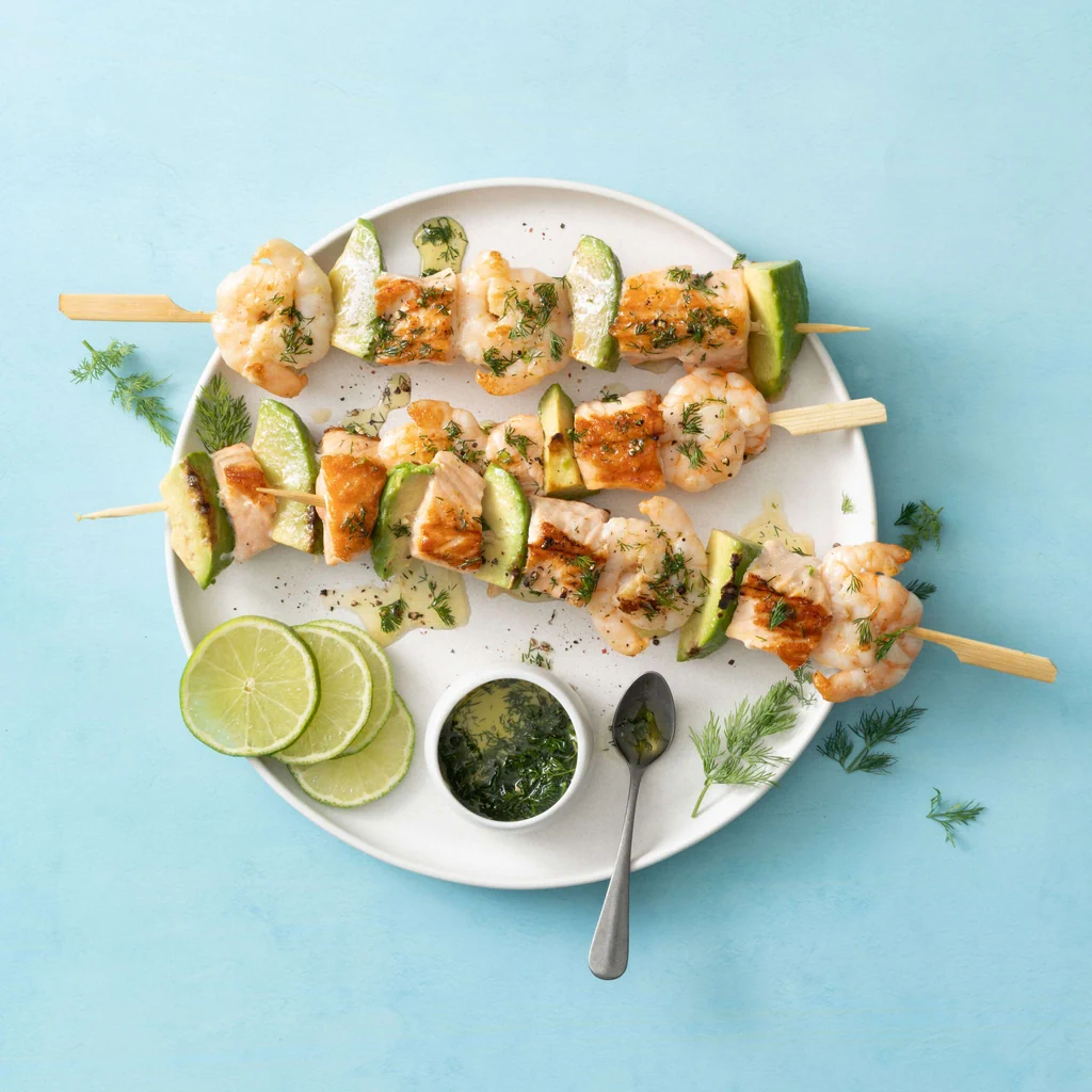 Brochettes de saumon et de crevettes