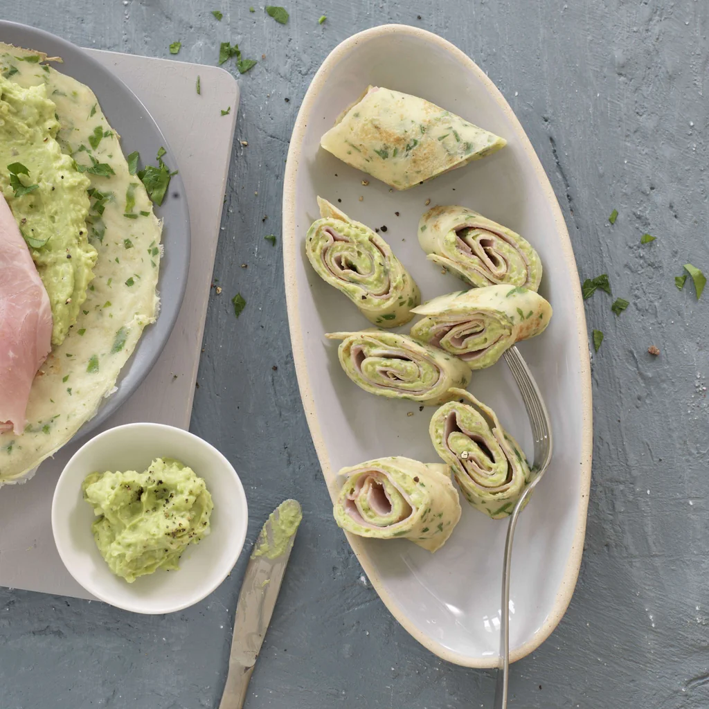 Laktosefreie Kräutercrêpes mit Schinken