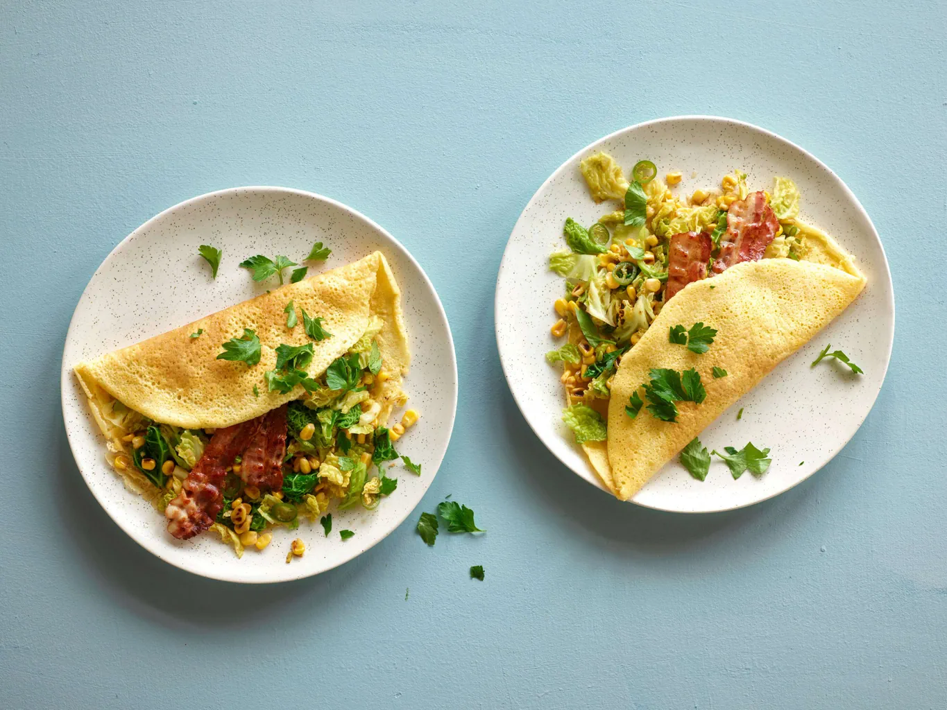 Omelette con mais al peperoncino e pancetta