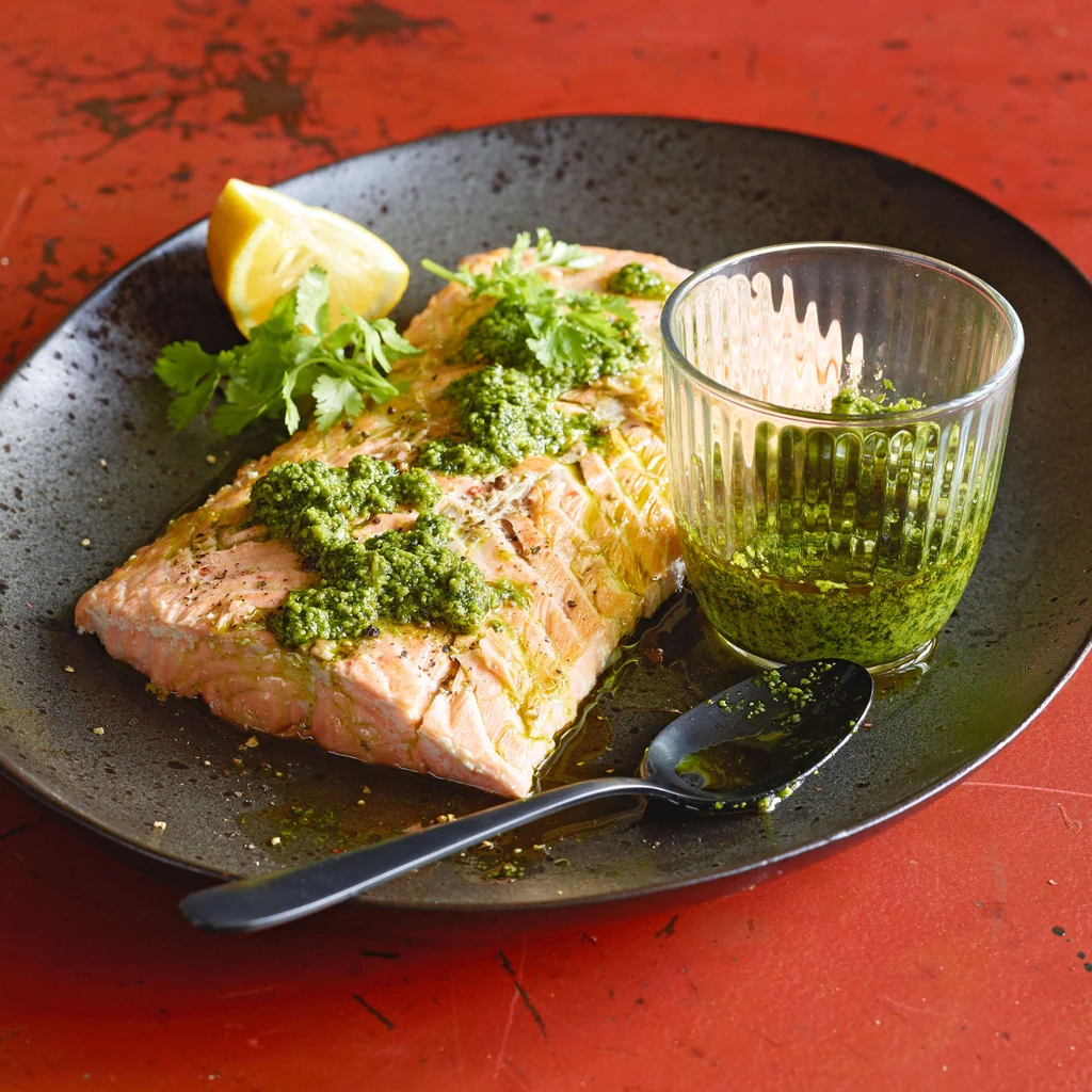 Saumon au pesto de coriandre