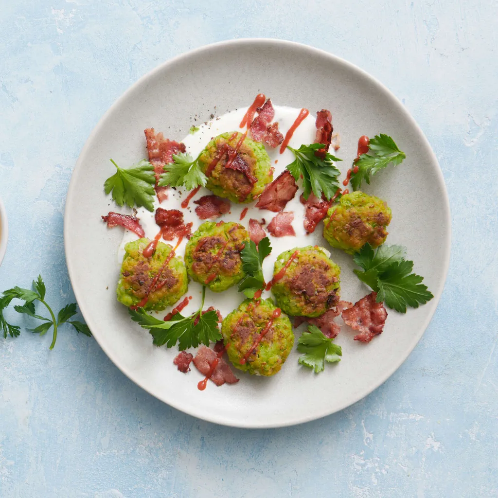 Nuggets de petits pois avec lard et fines herbes