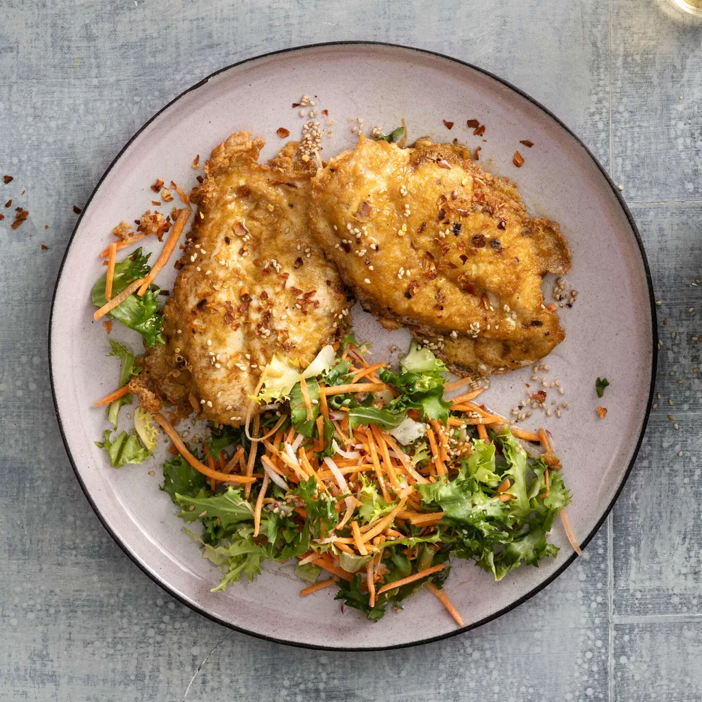 Pouletpiccata mit Asia-Salat