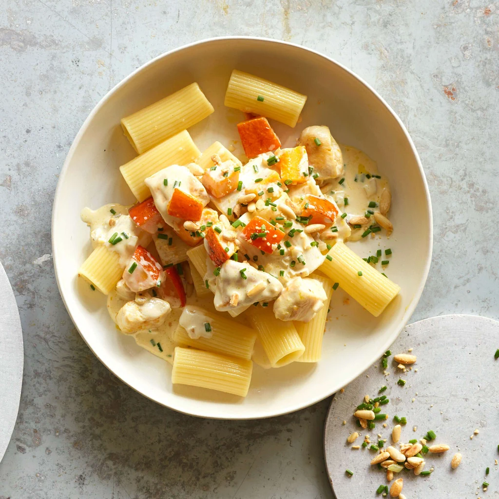 Rigatoni au poulet et à la courge