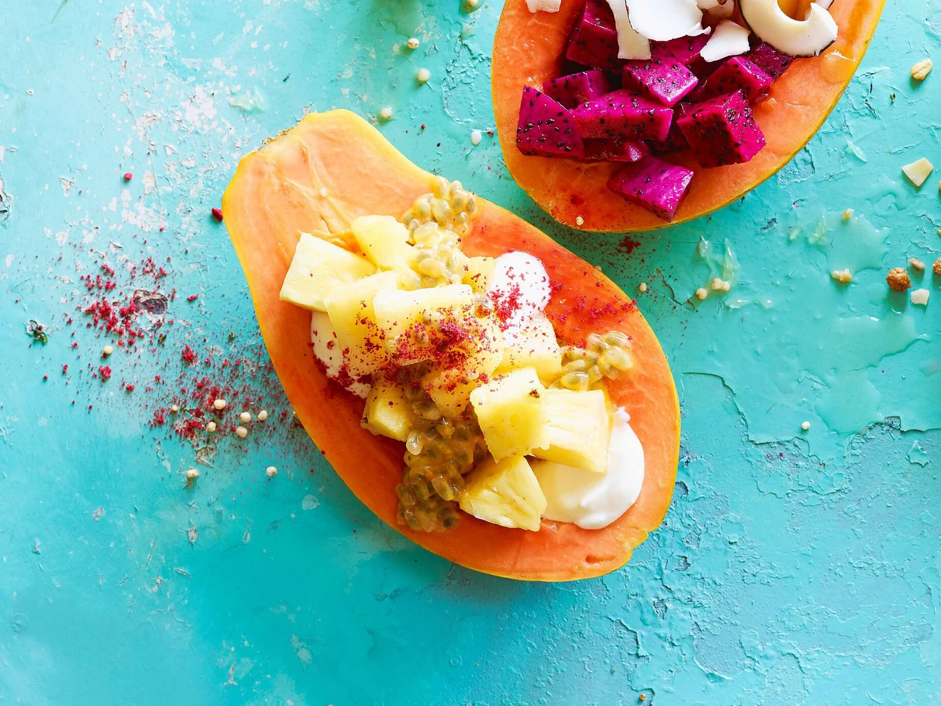 Papaia con ananas e frutti della passione