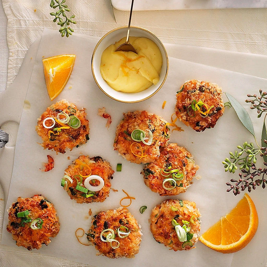 Crevetten-Cakes mit Orangen-Mayonnaise