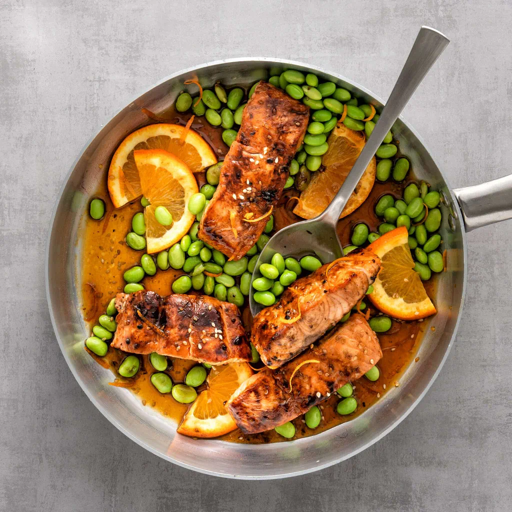 Salmone in salsa teriyaki con arance