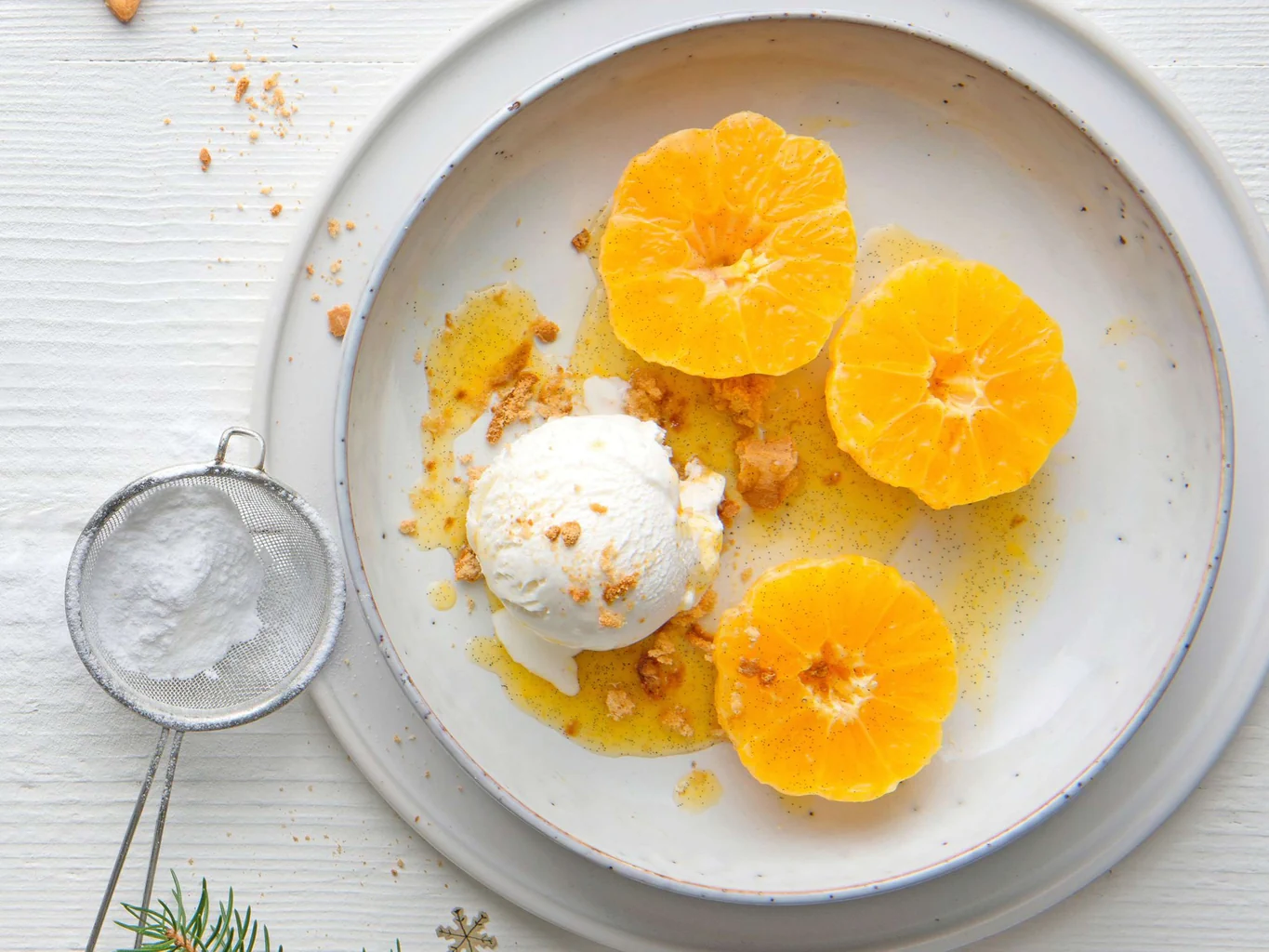 Mandarines et crumble au pain d'épice