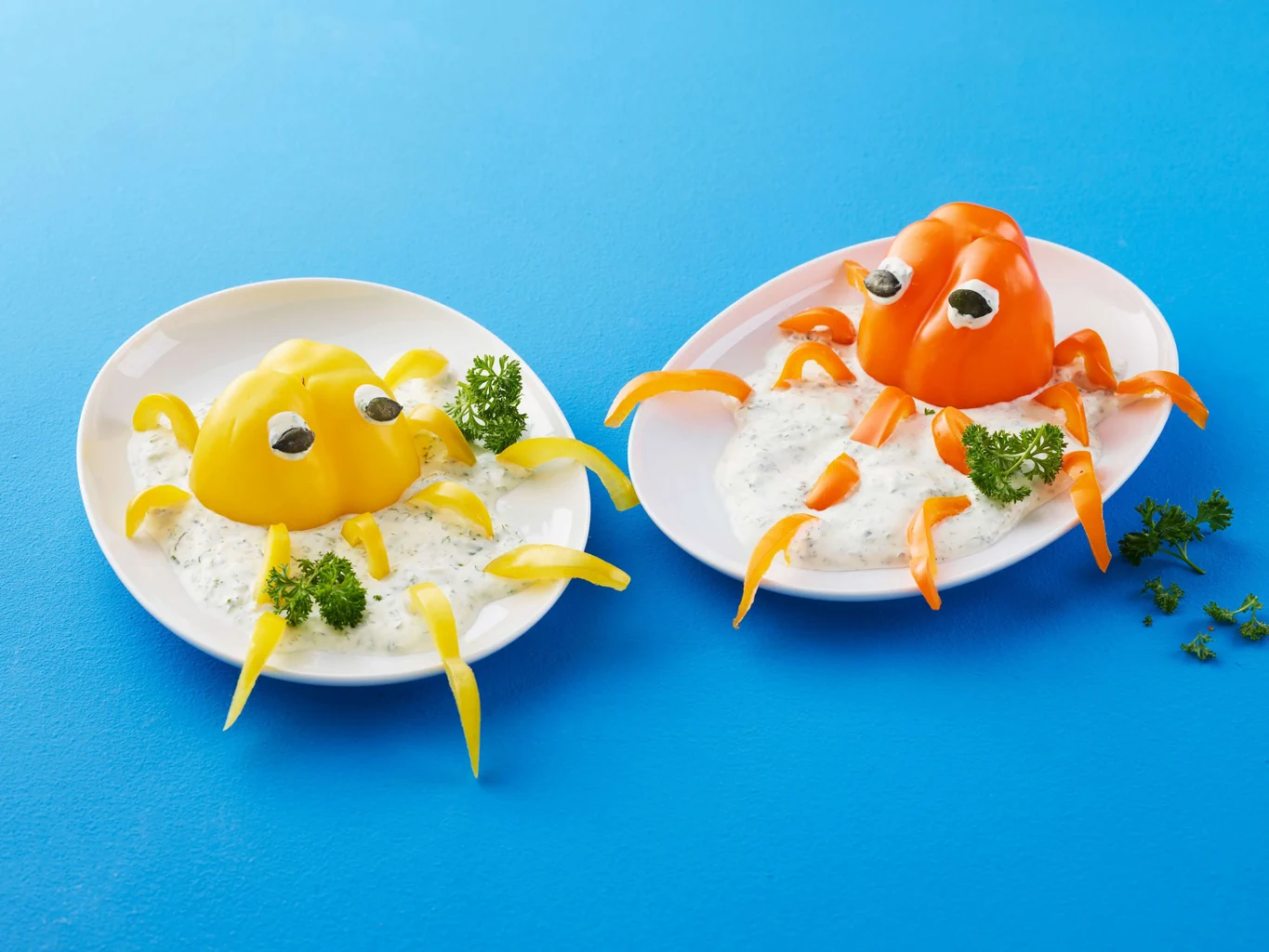 Peperoni-Tintenfisch im Kräuterdip-Meer