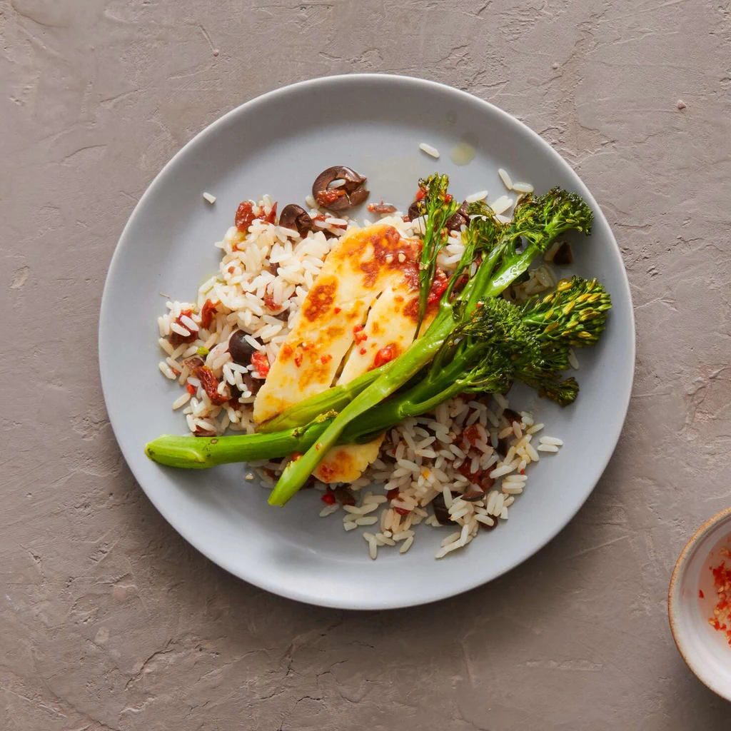 Halloumi mit Dörrtomatenreis