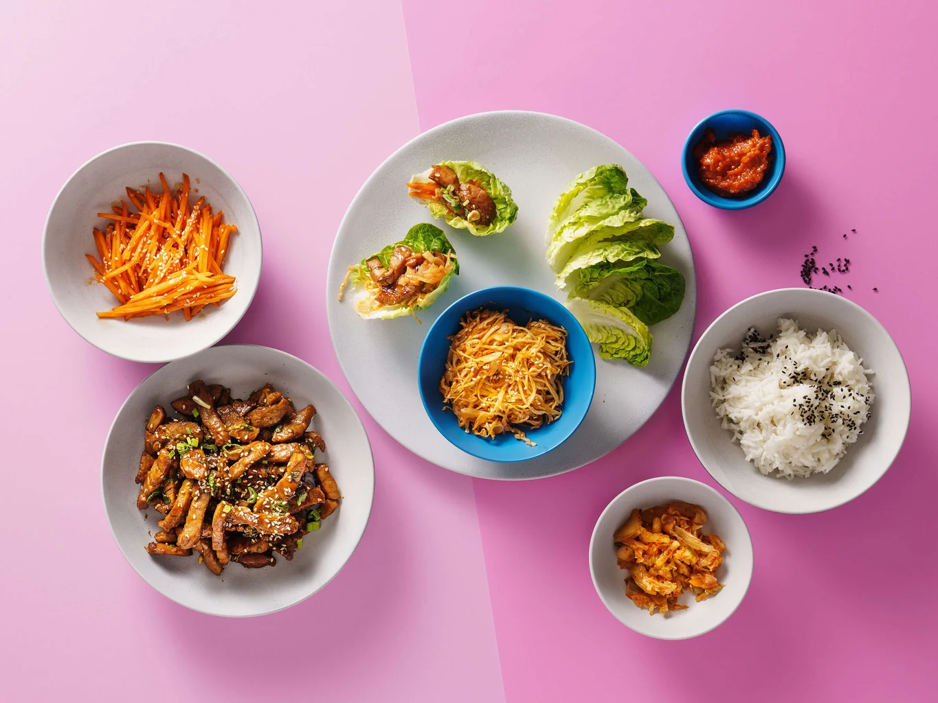 Bulgogi de porc sur feuille de laitue