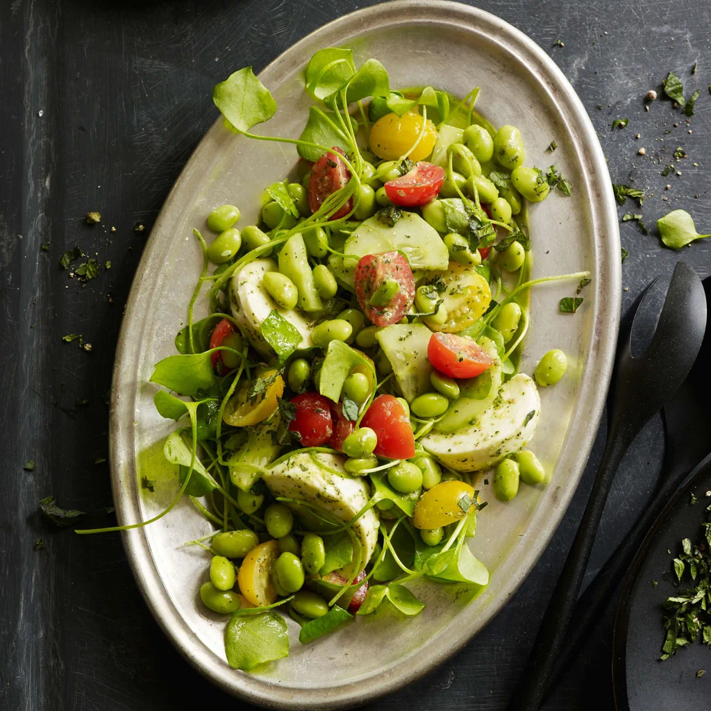Salade d'edamame et de mozzarella avec vinaigrette à la menthe