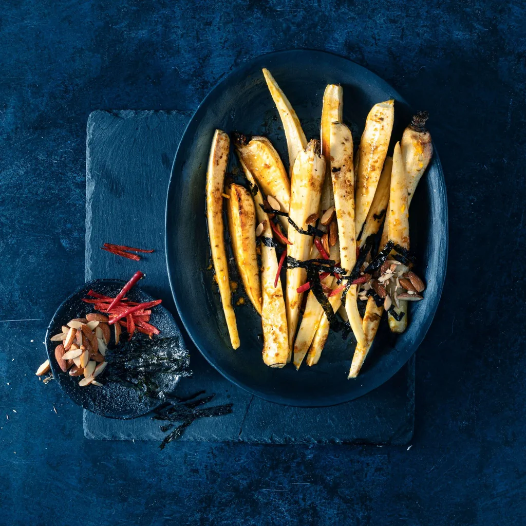 Légumes-racines avec nori au piment