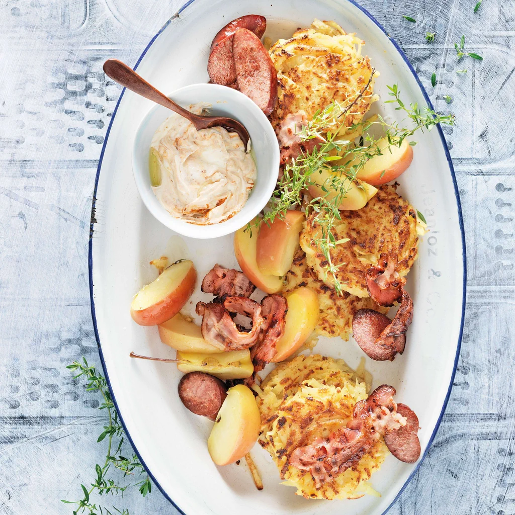Tortino di patate con mela e pancetta