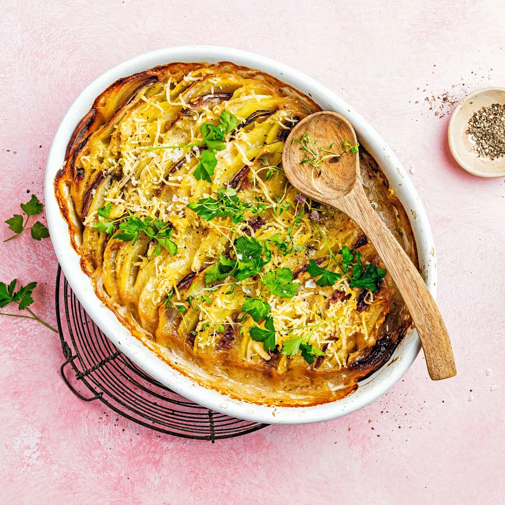 Veganer Kartoffel-Kohlrabi-Gratin