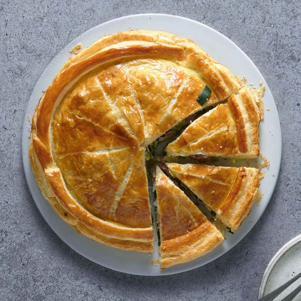 Tourte feuilletée au poireau et au jambon