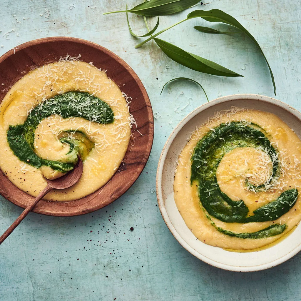 Polenta avec épinards à l'ail des ours