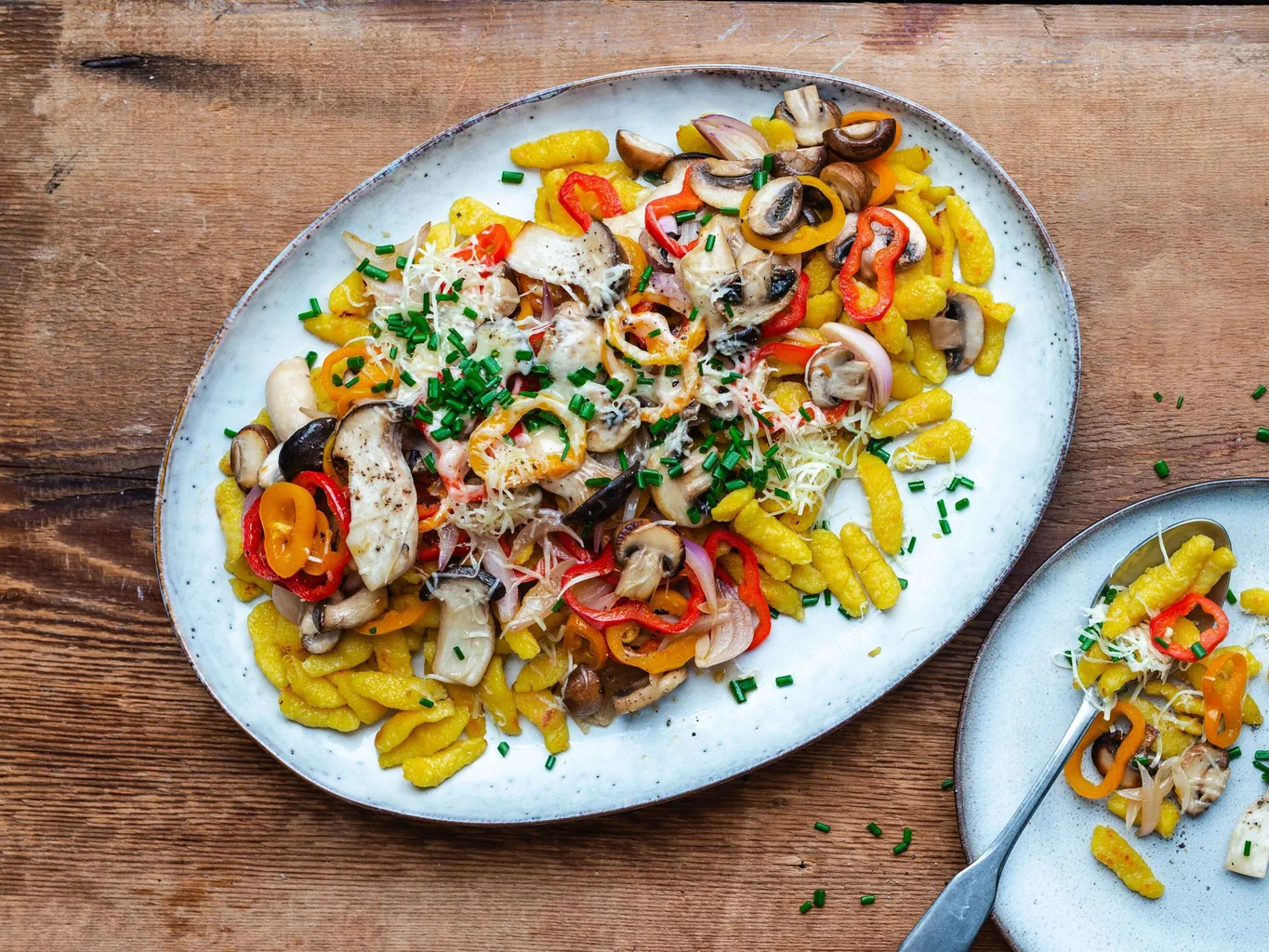 Spätzli avec champignons et poivrons