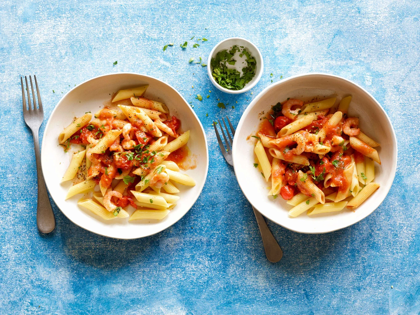 Penne an Tomaten-Crevetten-Sauce