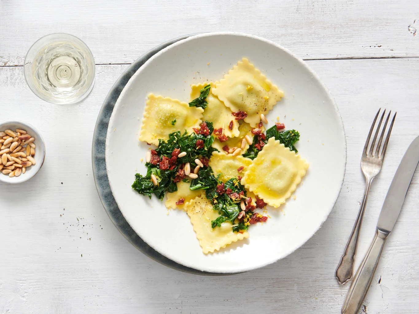 Ravioli à la ricotta avec chou kale